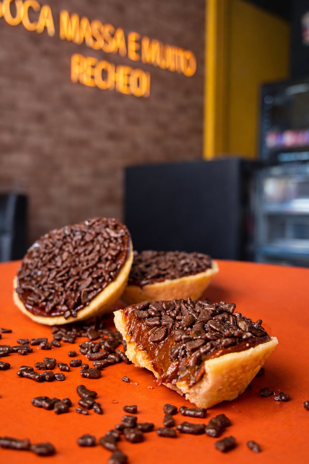 Empada doce de chocolate com brigadeiro e granulado da Empada da Casa